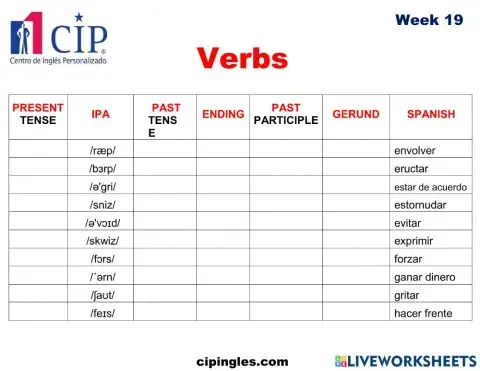 Verbs and Jobs Week 19