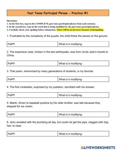 Past Tense Participial Phrases