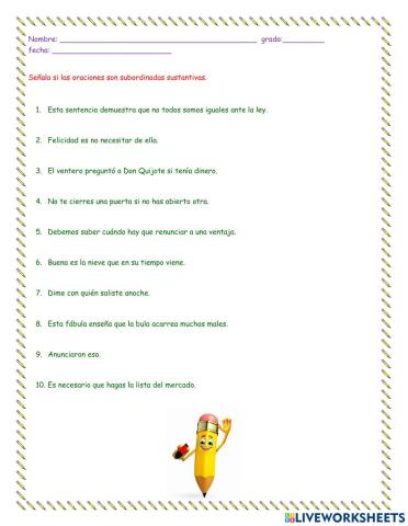 Oraciones subordinadas sustantivadas