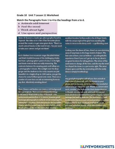 Unit 7 Lesson 11 Reading