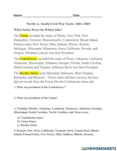 North vs. South Civil War Facts