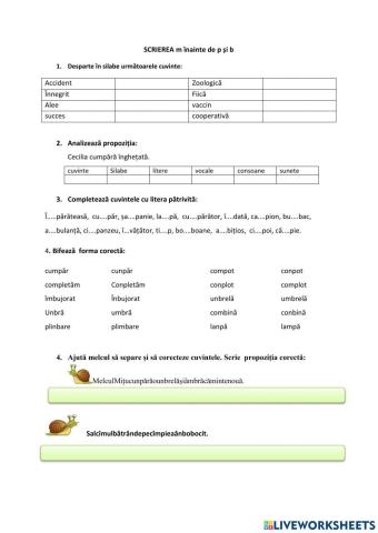 SCRIEREA cu M înainte de p și b