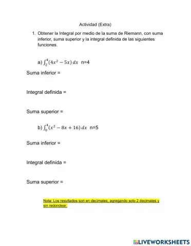Área bajo la curva, sumas superiores, inferiores e integral definida