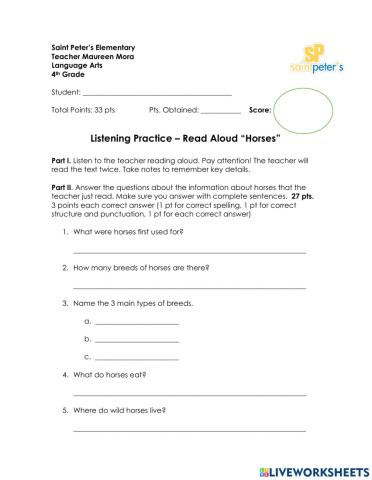 Read Aloud Comprehension