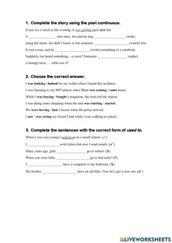 Past simple, continuous, used to