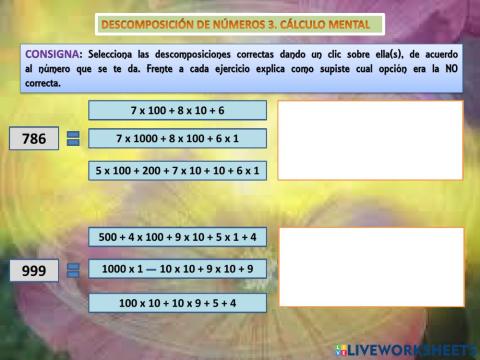 Descomposición de números. cálculo mental
