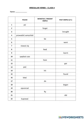 Irregular verbs 2 forms