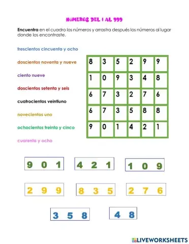 Los números del 1 al 999