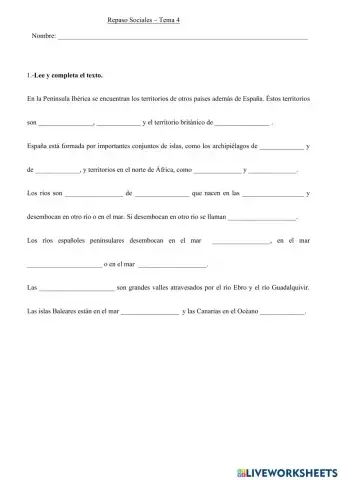 Repaso tema 4 de Sociales de España - 3º Primaria