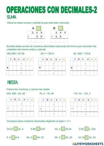 Suma y resta de decimales