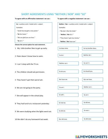 Short agreements with: nor-neither, so