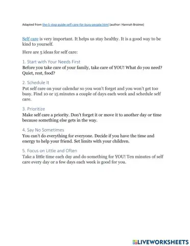 Self Care 5 tips for busy people -beginning