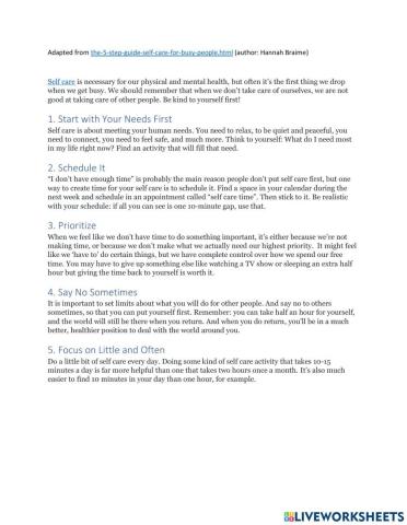 Self Care 5 tips for busy people -intermediate