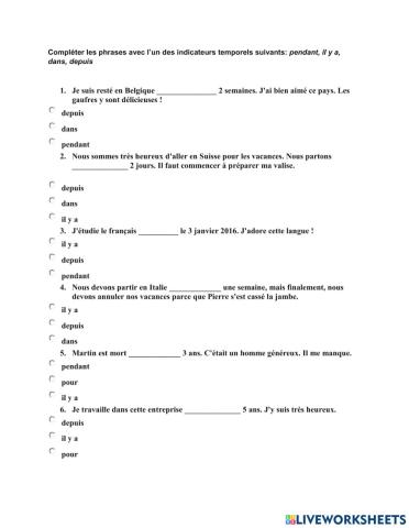 Indicateurs temporels