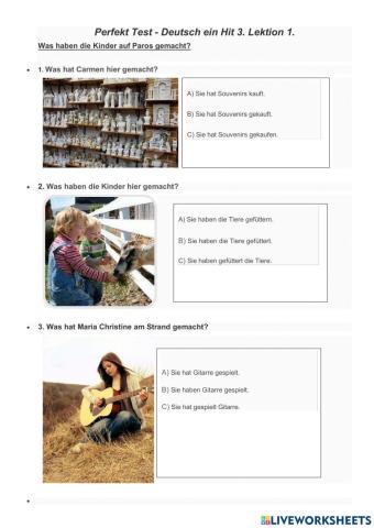 Perfekt-Test Deutsch ein Hit 3. Lektion 1