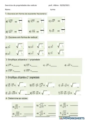 Propriedades dos radicais