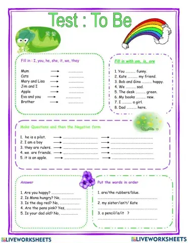 Verb be all forms simple tense