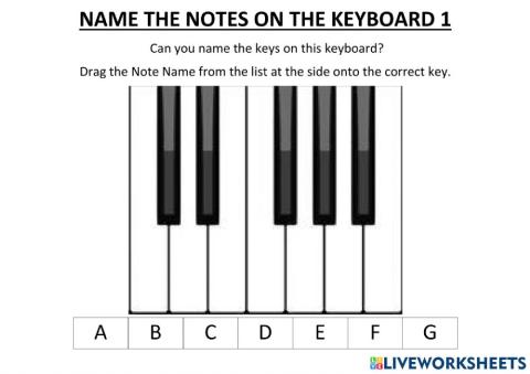 Name the notes on the keyboard 1