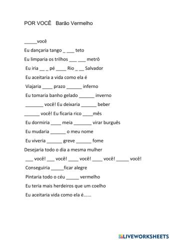 Música Por você para preposições