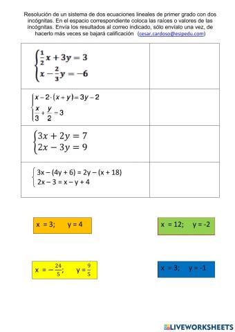 Resolución de ecuaciones lineales 2x2 semana 28