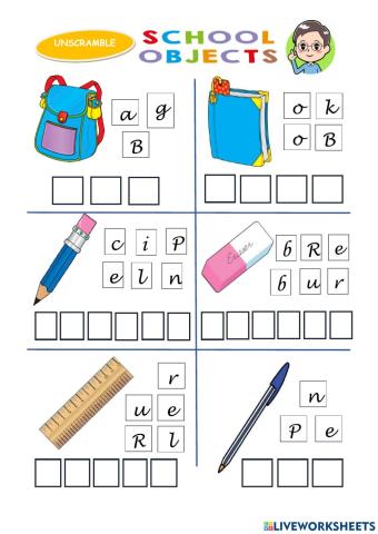 School objects unscramble