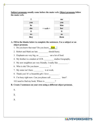 Subject and Object pronouns