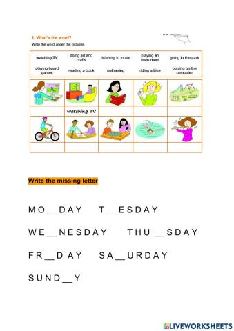 Hobbies and Days of the week
