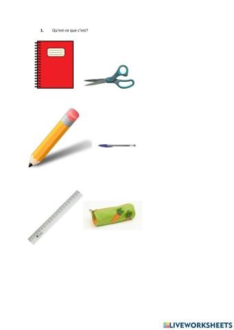 Material escolar y preposiciones de lugar