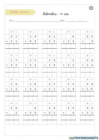 Representação vertical do cálculo - Adição sem transporte