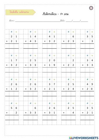 Representação vertical do cálculo - Adição sem transporte
