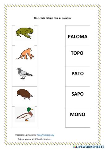 Une cada animal con su nombre