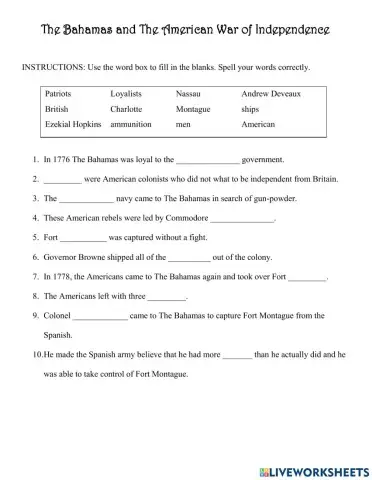 The Bahamas and The American war of Independence