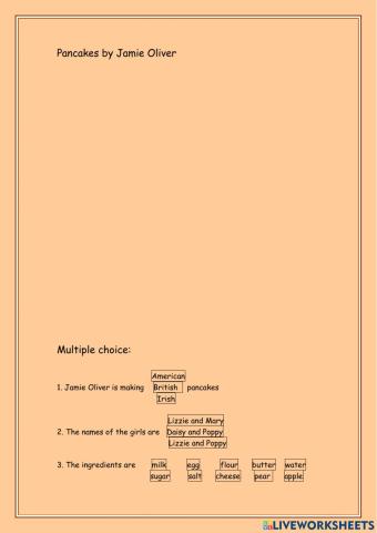 Multiple Choice Activity-Pancake Recipe