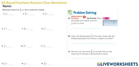 G5 Round Fractions Revision Class Worksheet