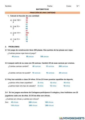 Fracción de un número