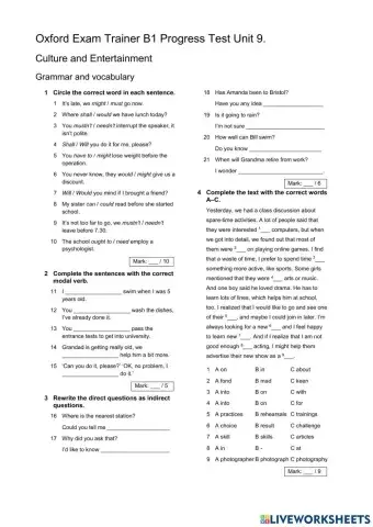 OET Test B1 Unit 9. Culture and Entertainment