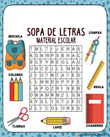 Útiles escolares ENCUENTRA LAS PALABRAS