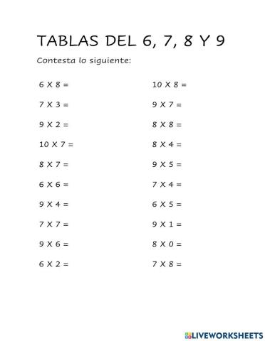 Tablas del 7, 7 y 9