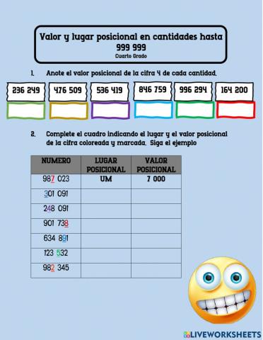 Valor y lugar posicional hasta CM
