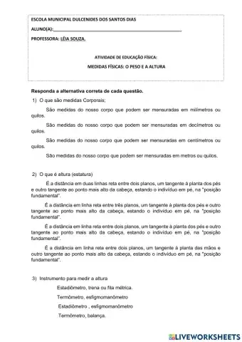 Medidas físicas: o peso e a altura