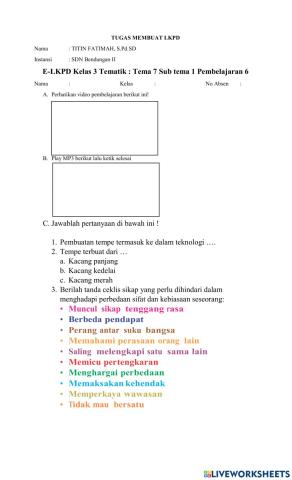 Lkpd tema 7 sub tema 1 pembelajaran 6