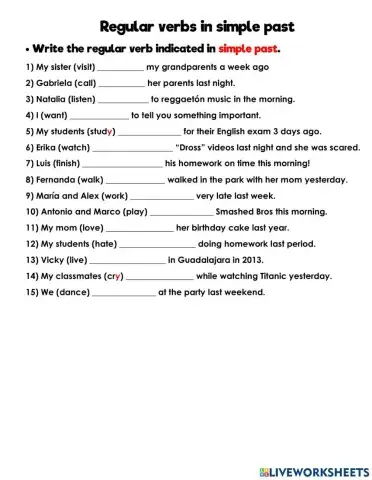 Regular verbs in simple past