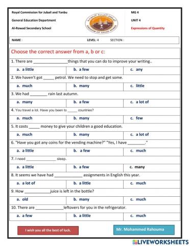 MG 4 - Unit 4 - Expressions of Quantity