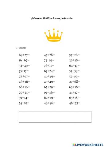 Adunarea 0-100 cu trecere peste ordin