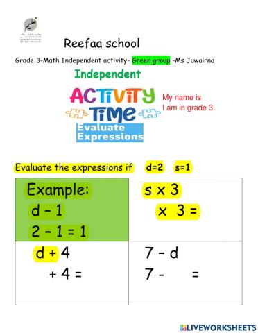 Green group-Evaluate expressions