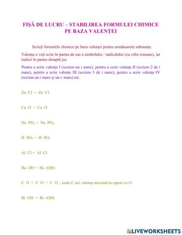 Stabilirea formulei pe baza valenței