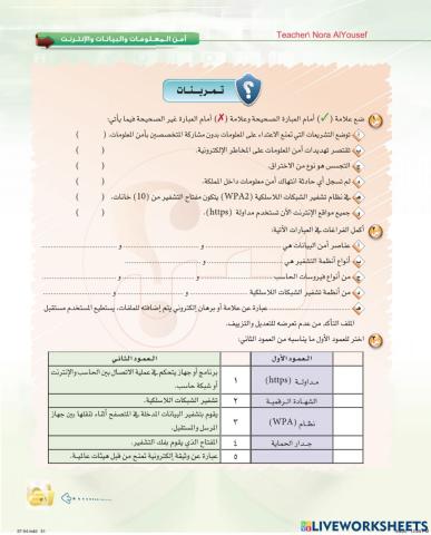 تمرينات وحدة أمن المعلومات