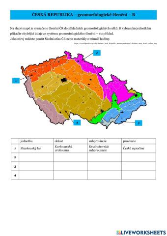 ČR - geomorfologie - varianta B