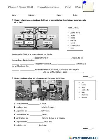 Ma famille, la météo, les prépositions de lieu