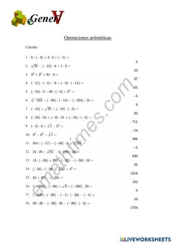 Operaciones combinadas con potencias y raíces